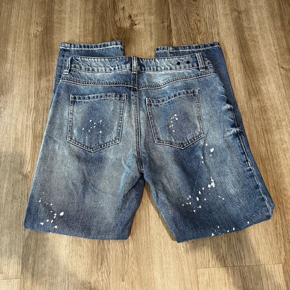 Cabi Distressed Denim Distressed Splatter Tapered leg medium wash Size 2 - Picture 3 of 11